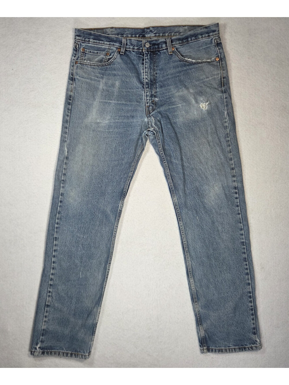 Levi's 505 Men Blue Denim 40x34 Straight Regular Fit Jeans DISTRESSED READ